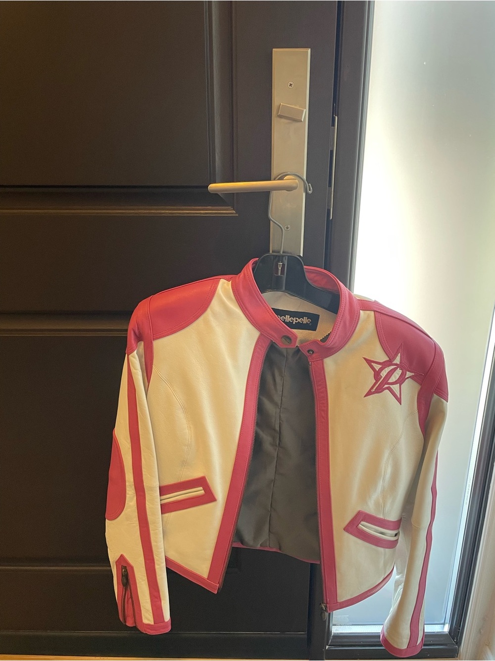 Pelle Pelle White and Pink Leather Moto Jacket